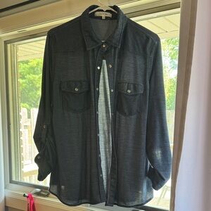 Eden & Olivia Dark Blue Button-Up Blouse